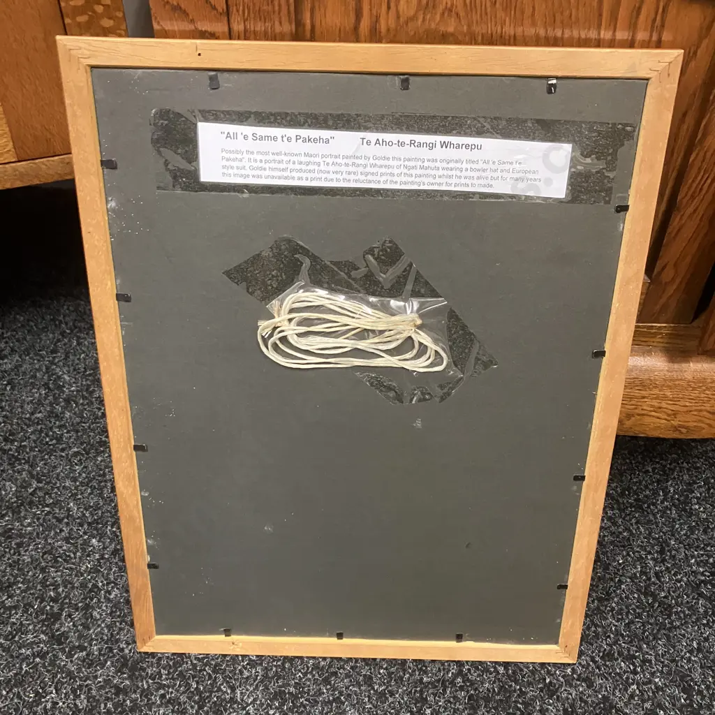 Wood Framed Artwork Te Aho o Te Rangi Wharepu - Ngati Mahuta. 44 x 34cm Image 1++