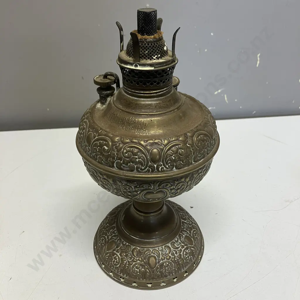 Antique 1850 - 1899 The Miller Lamp No. 0 Embossed Brass Oil/Kerosene Lamp | "Miller Snowflake" Pattern. 24cm Image 1++