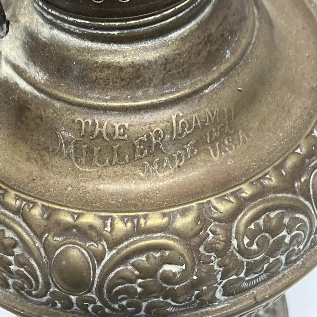Antique 1850 - 1899 The Miller Lamp No. 0 Embossed Brass Oil/Kerosene Lamp | "Miller Snowflake" Pattern. 24cm Image 1++