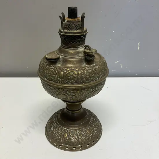 Antique 1850 - 1899 The Miller Lamp No. 0 Embossed Brass Oil/Kerosene Lamp | "Miller Snowflake" Pattern. 24cm