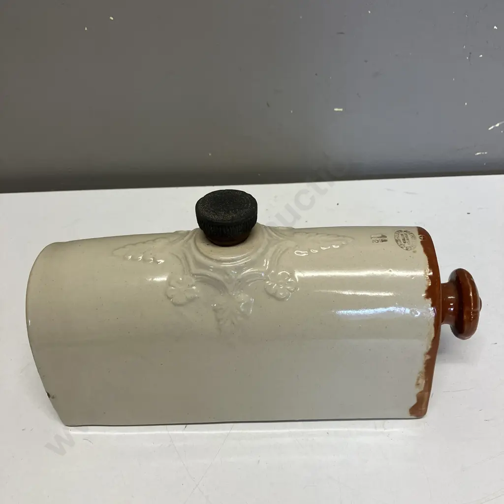 Mid 1900s Clarence Potteries Stoneware Hot Water Bottle & Unnamed Stoneware Hot Water Bottle (Unamed) Image 1++