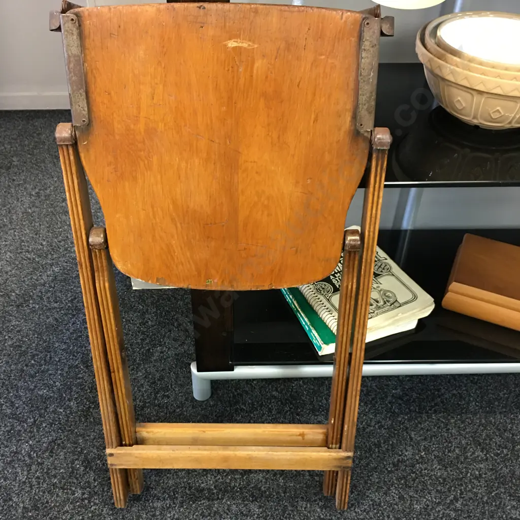 Antique Wood & Metal Folding Chair Image 1++