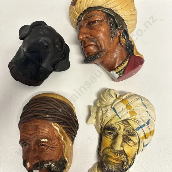 Bossons English Chalkware Arabs Sheik, Dog, Persian Man (As Found Condition), Ceramic Sheik Wall Plaque