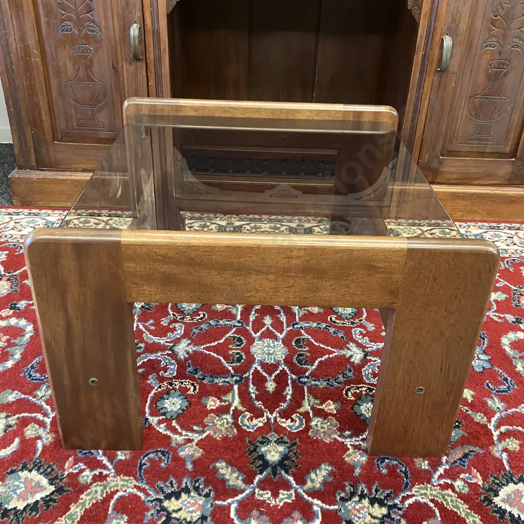 Danske Mobler Wood & Glass Side Table. H38 W60 D64cm Image 1++