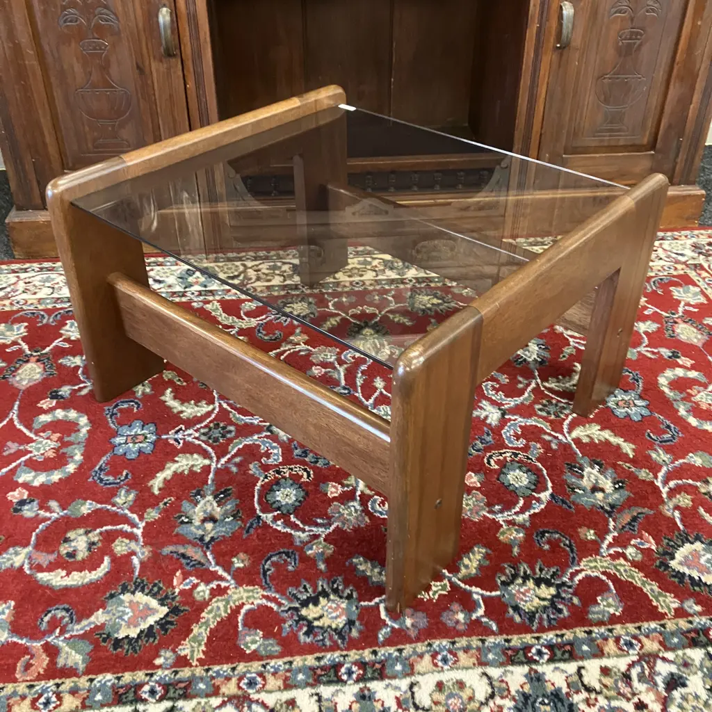 Danske Mobler Wood & Glass Side Table. H38 W60 D64cm Image 1++
