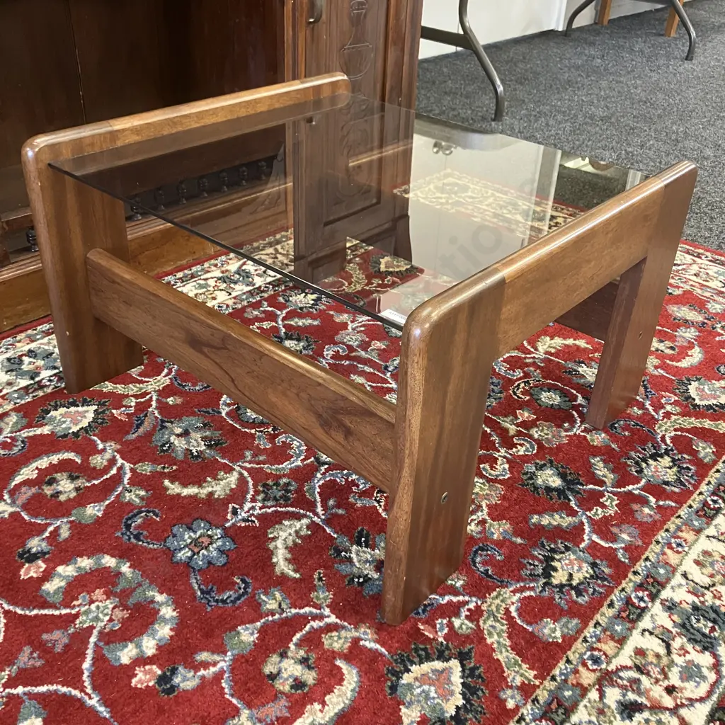 Danske Mobler Wood & Glass Side Table. H38 W60 D64cm Image 1++