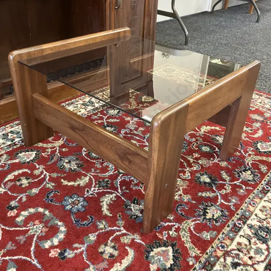 Danske Mobler Wood & Glass Side Table. H38 W60 D64cm