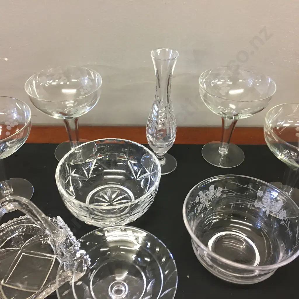 Selection Of Crystal Items Including Champagne Hollow Stem Glasses, Stuart Etc Image 1++