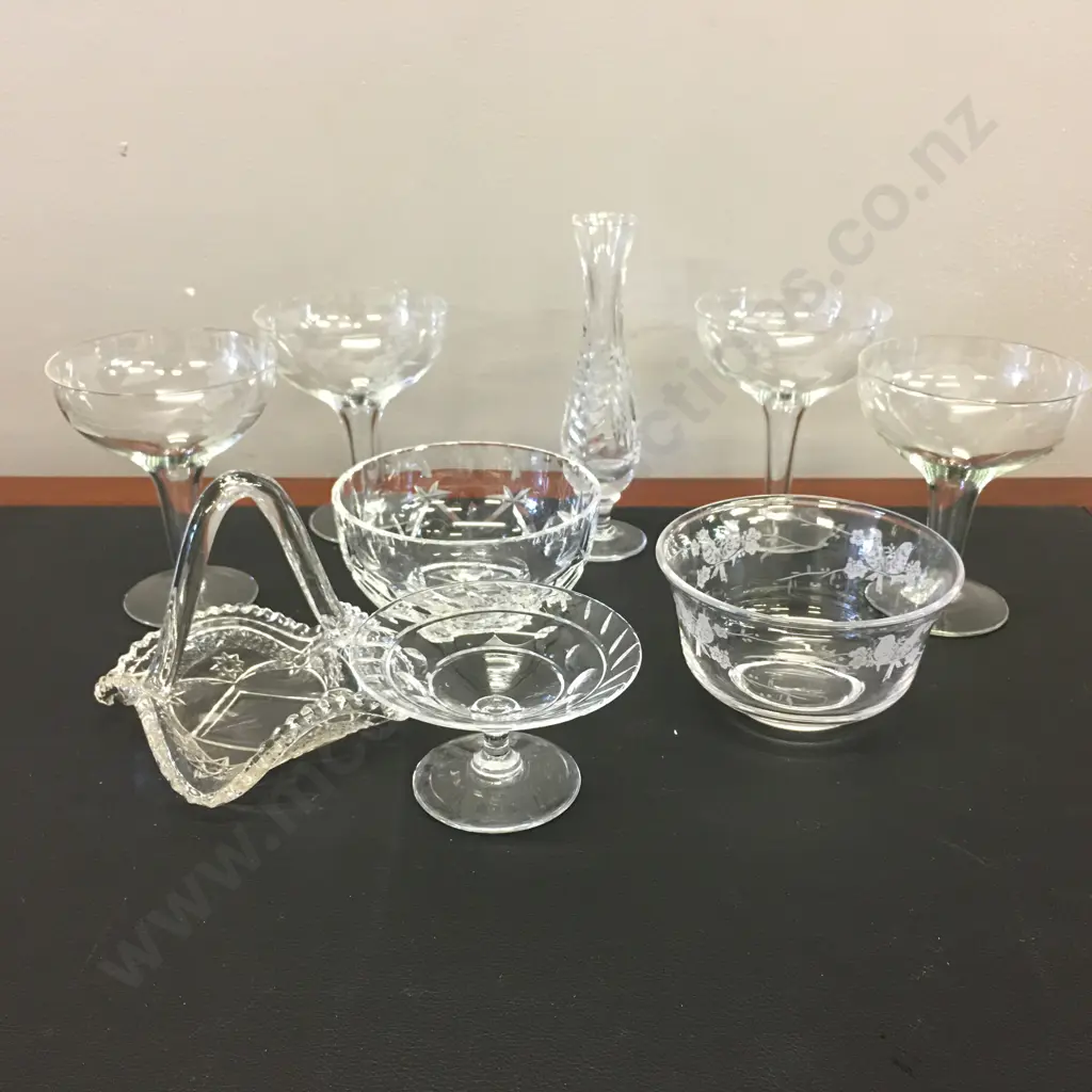 Selection Of Crystal Items Including Champagne Hollow Stem Glasses, Stuart Etc Image 1++