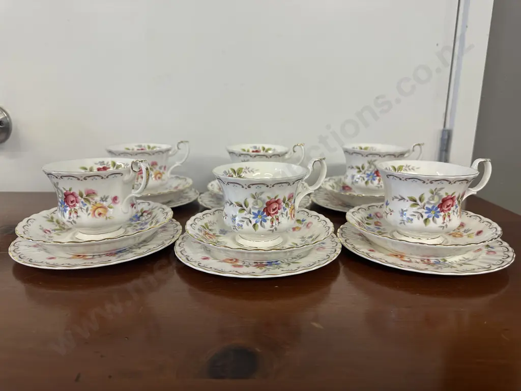 Set Of Six Vintage Royal Albert Jubilee Rose Trios Image 1++