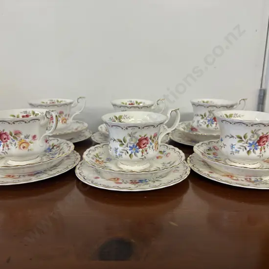 Set Of Six Vintage Royal Albert Jubilee Rose Trios