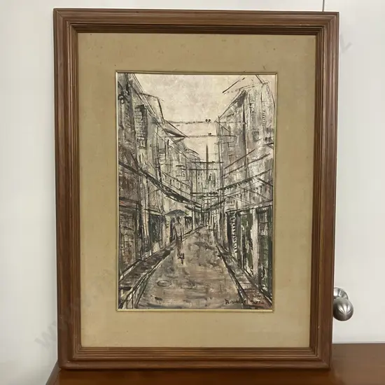 "Blue Umbrella" Zanzibar Street Scene by John Browse 1957. 77 x 60cm