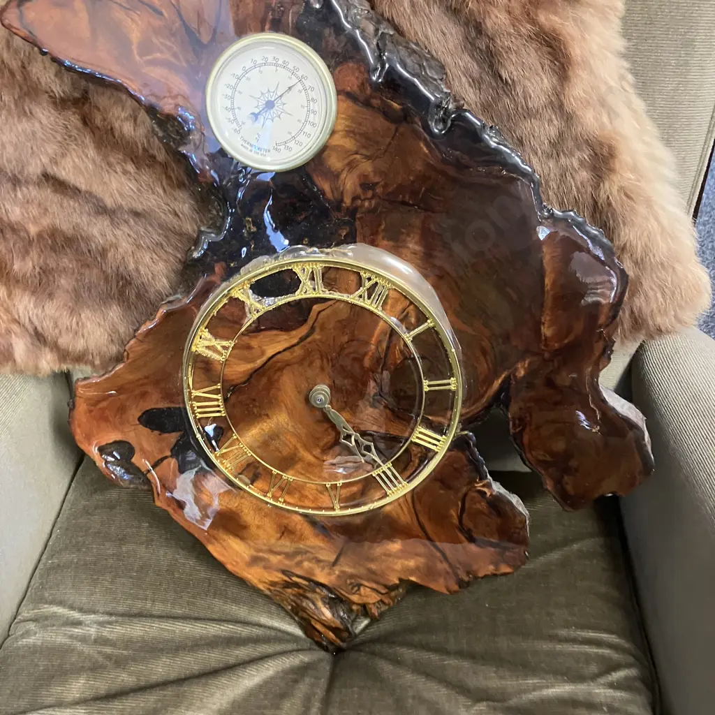 Large Coromandel Swamp Kauri Wall Clock / Barometer / Thermometer. 57 x 59cm Image 1++
