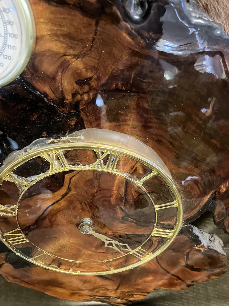 Large Coromandel Swamp Kauri Wall Clock / Barometer / Thermometer. 57 x 59cm Image 1++