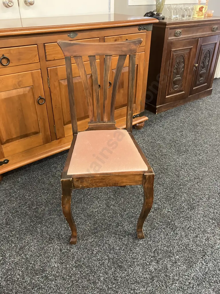 Wooden Side Chair With Rose Colour Draylon Upholstered Seat Image 1++