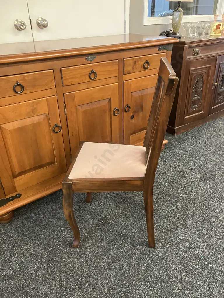 Wooden Side Chair With Rose Colour Draylon Upholstered Seat Image 1++