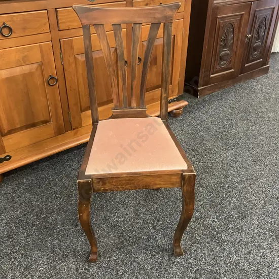 Wooden Side Chair With Rose Colour Draylon Upholstered Seat