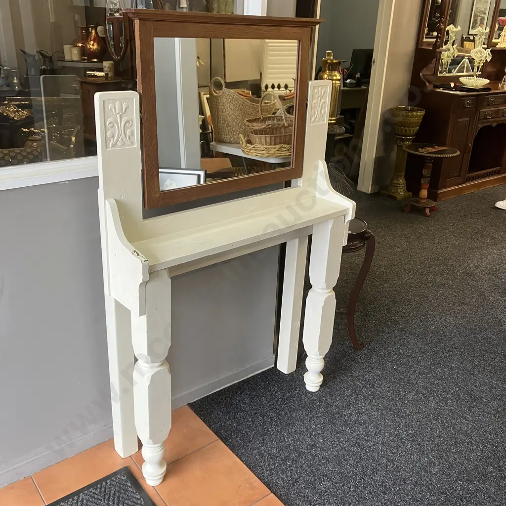 White Painted Oak Hallstand With Mirror. H152 W95 D28cm Image 1++