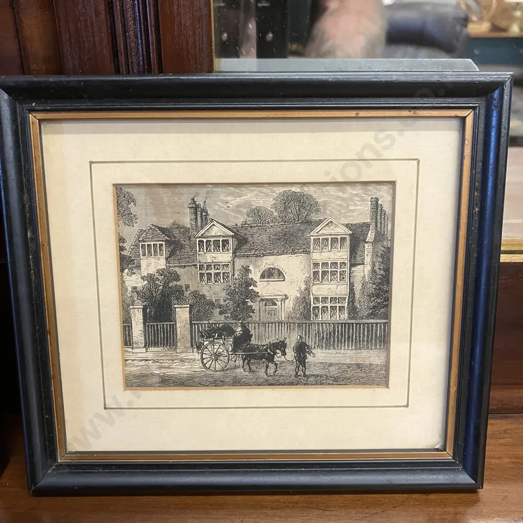 Pair of Framed Antique Engravings - Holland House & Richardson's House. 16 x 18.5cm Image 1++