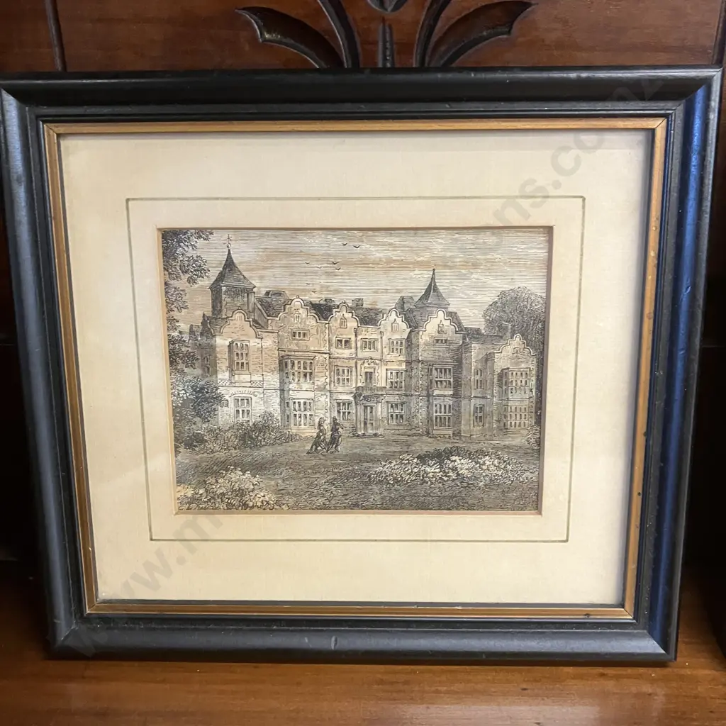 Pair of Framed Antique Engravings - Holland House & Richardson's House. 16 x 18.5cm Image 1++