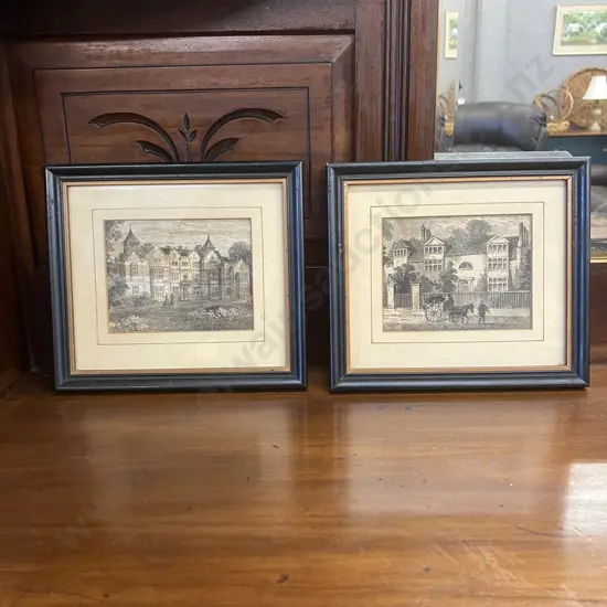 Pair of Framed Antique Engravings - Holland House & Richardson's House. 16 x 18.5cm