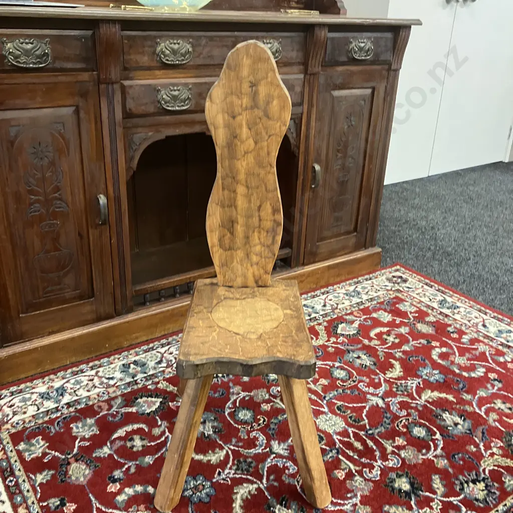 Arts & Crafts Small Adzed Spinning Chair with Carved Rosette. H92cm. Seat H35.5 W27.5 D40cm Image 1++