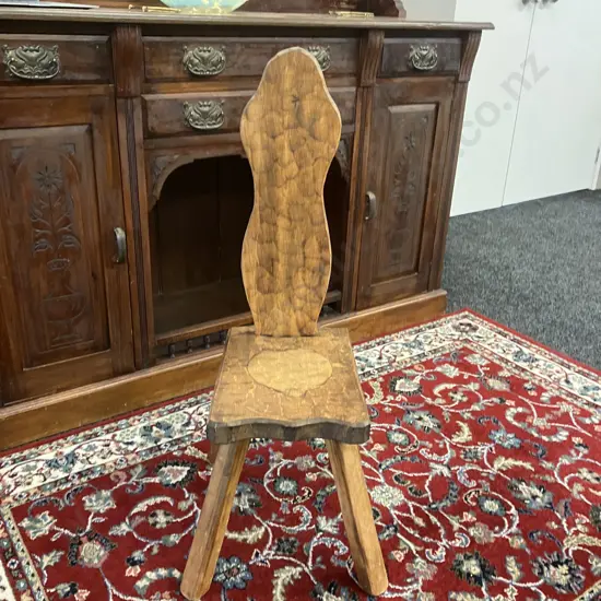 Arts & Crafts Small Adzed Spinning Chair with Carved Rosette. H92cm. Seat H35.5 W27.5 D40cm