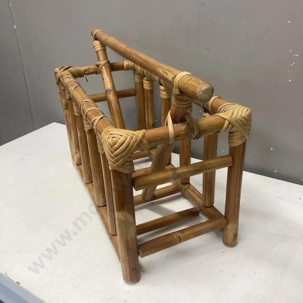 Vintage Cane Magazine Rack. H32 W53 D21cm Image 1++