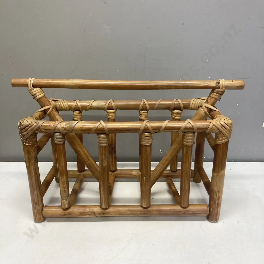 Vintage Cane Magazine Rack. H32 W53 D21cm Image 1++