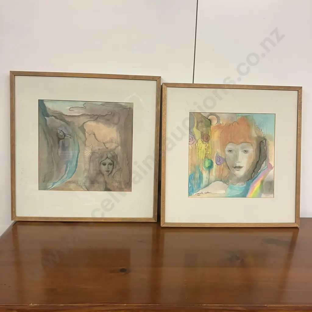 Daniella Sperber Original Paintings On Silk "Morning Of The Rainbow" & "--- After The Flood". 46 x 46cm & 47.5 x 47.5cm Image 1++