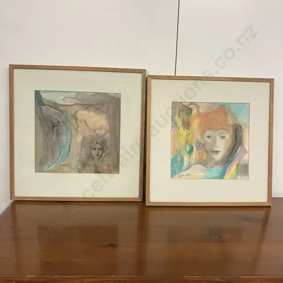 Daniella Sperber Original Paintings On Silk "Morning Of The Rainbow" & "--- After The Flood". 46 x 46cm & 47.5 x 47.5cm