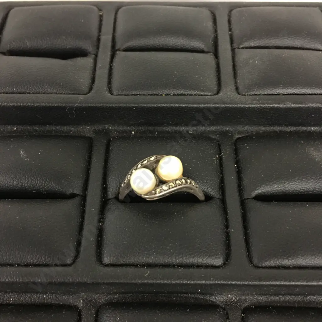 Vintage Pearl & Marcasite Ring Image 1++