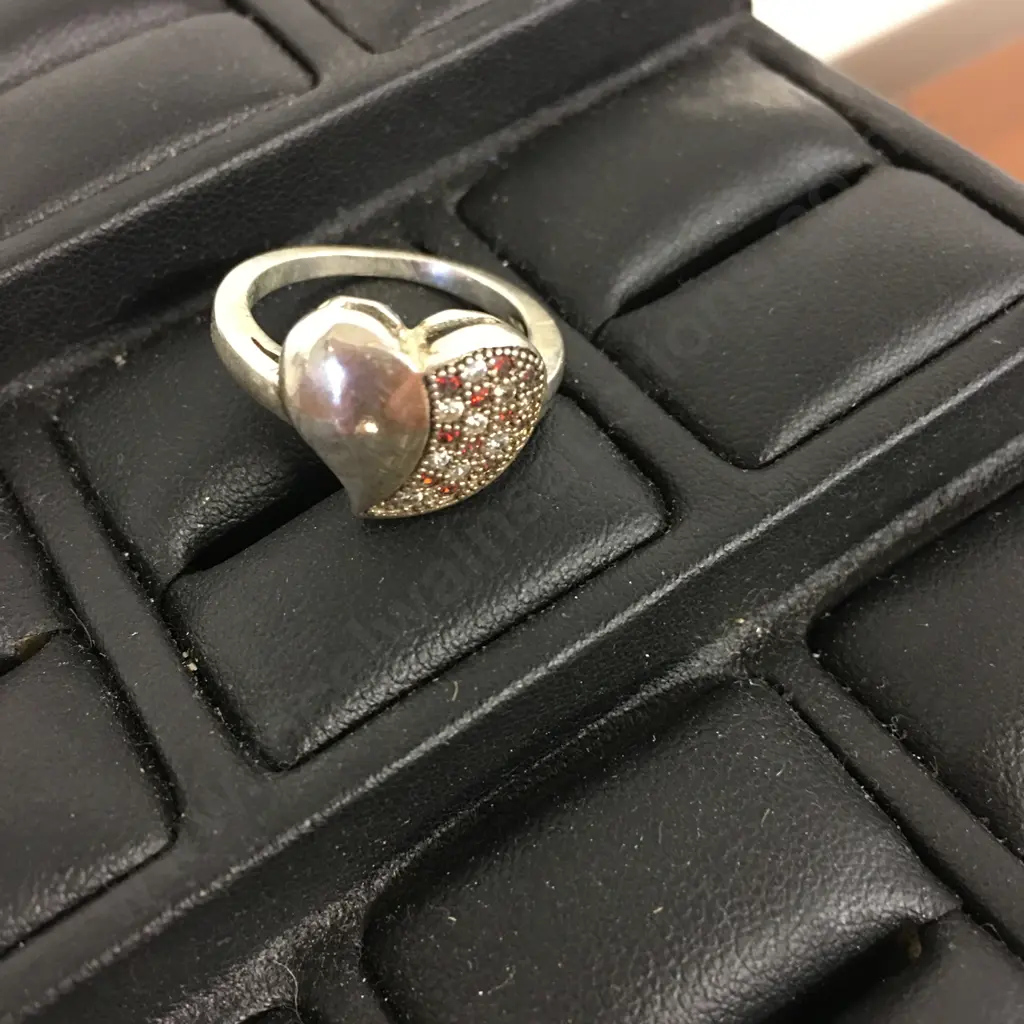 Love Heart Garnet & Clear Stone Ring Image 1++