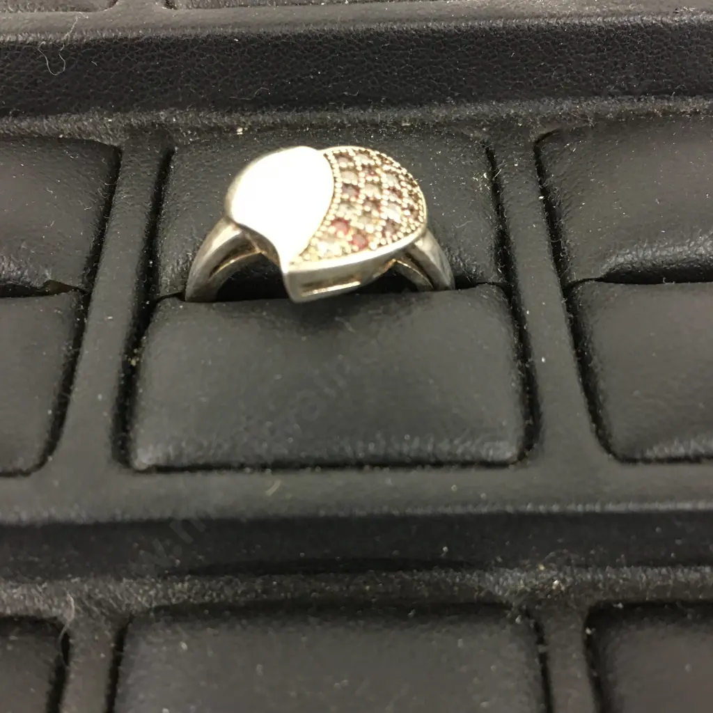 Love Heart Garnet & Clear Stone Ring Image 1++
