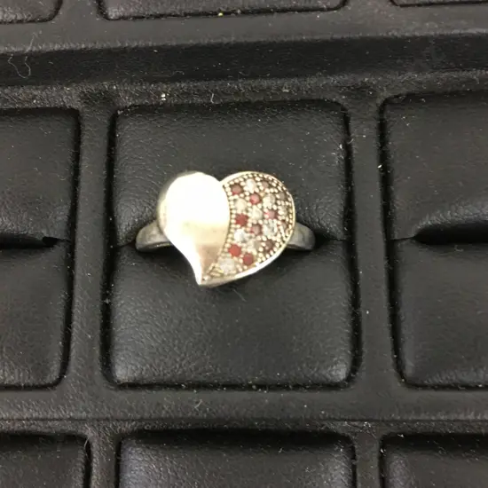 Love Heart Garnet & Clear Stone Ring