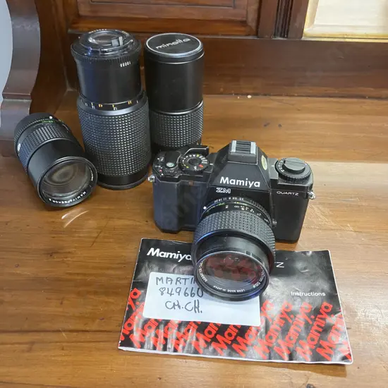 Mamiya ZM Quartz 35mm SLR Film SLR Camera With Four Mamiya-Sekor E Lenses & Manual
