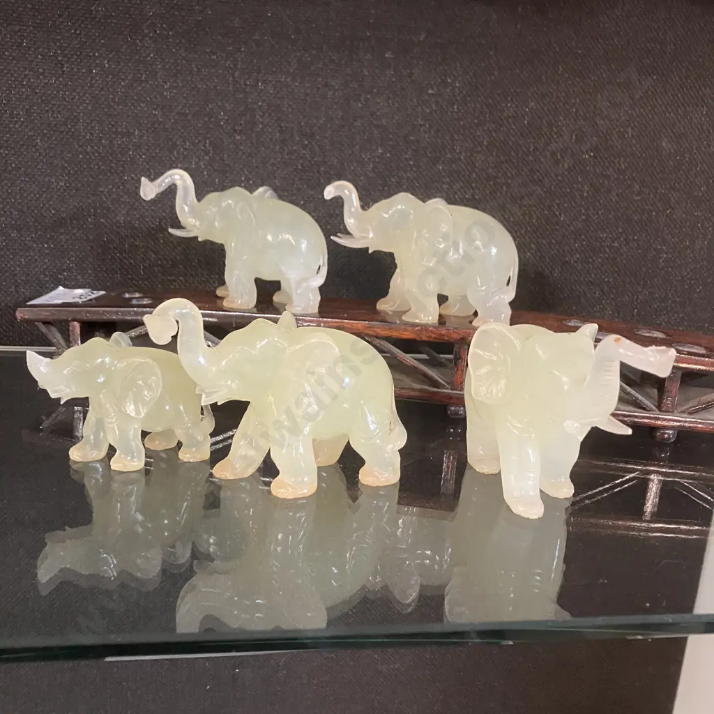 Lot Of Five Vintage Elephant Figurines On Plinth (As Found Condition) Image 1++