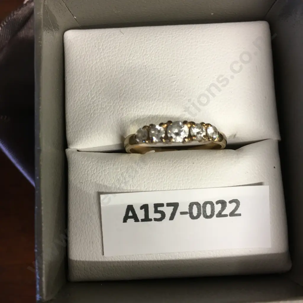 Gold Ring With 5 Clear Stones Stamped 9ct Image 1++