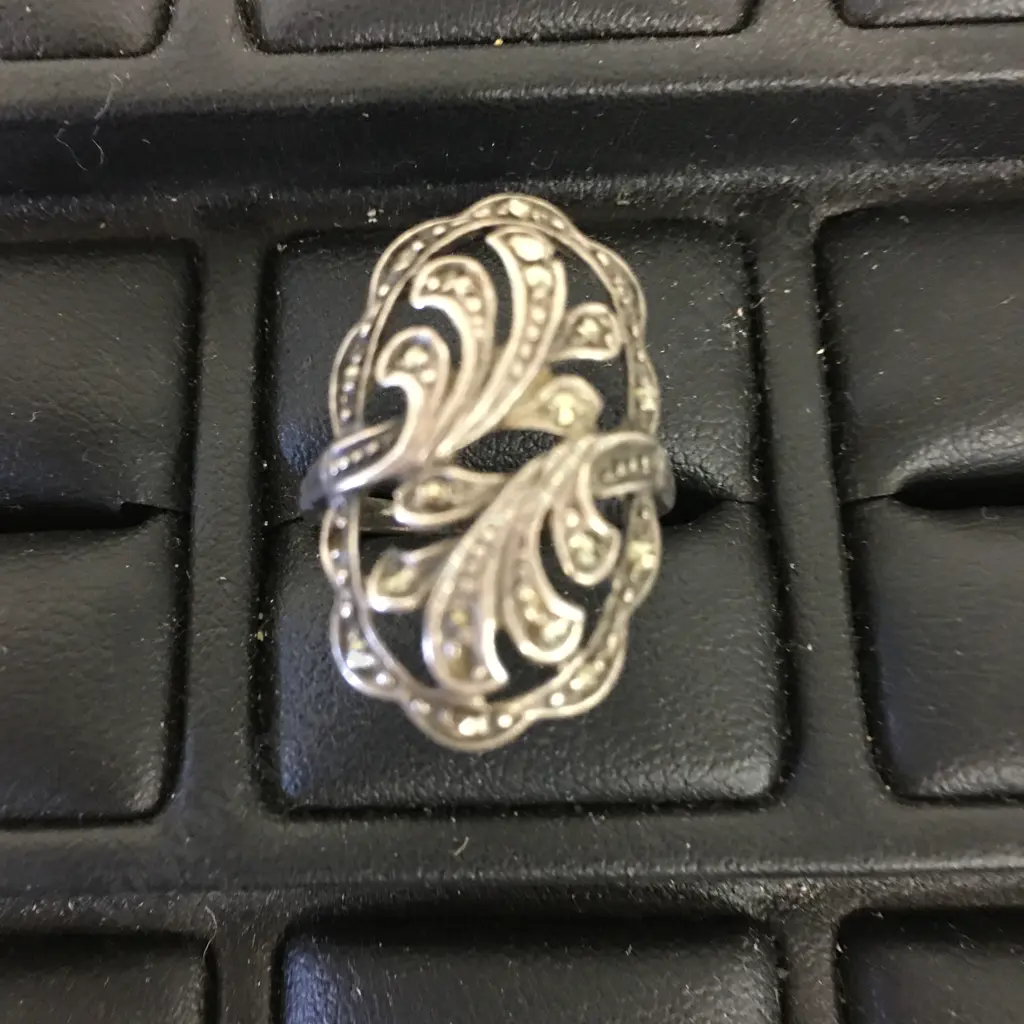Vintage Silver & Marcasite Ring Stamped Image 1++
