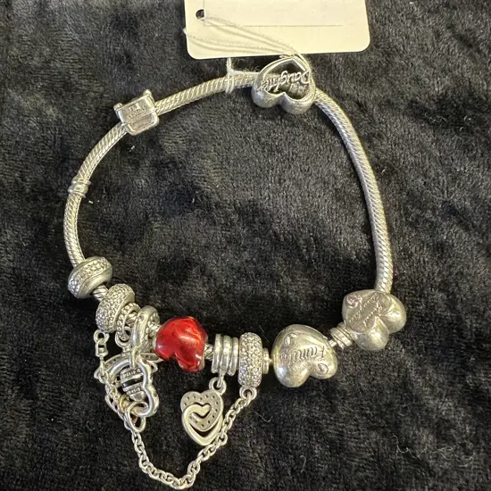 Pandora Moments Family Tree Heart Clasp Snake Chain Bracelet With Nine Charms