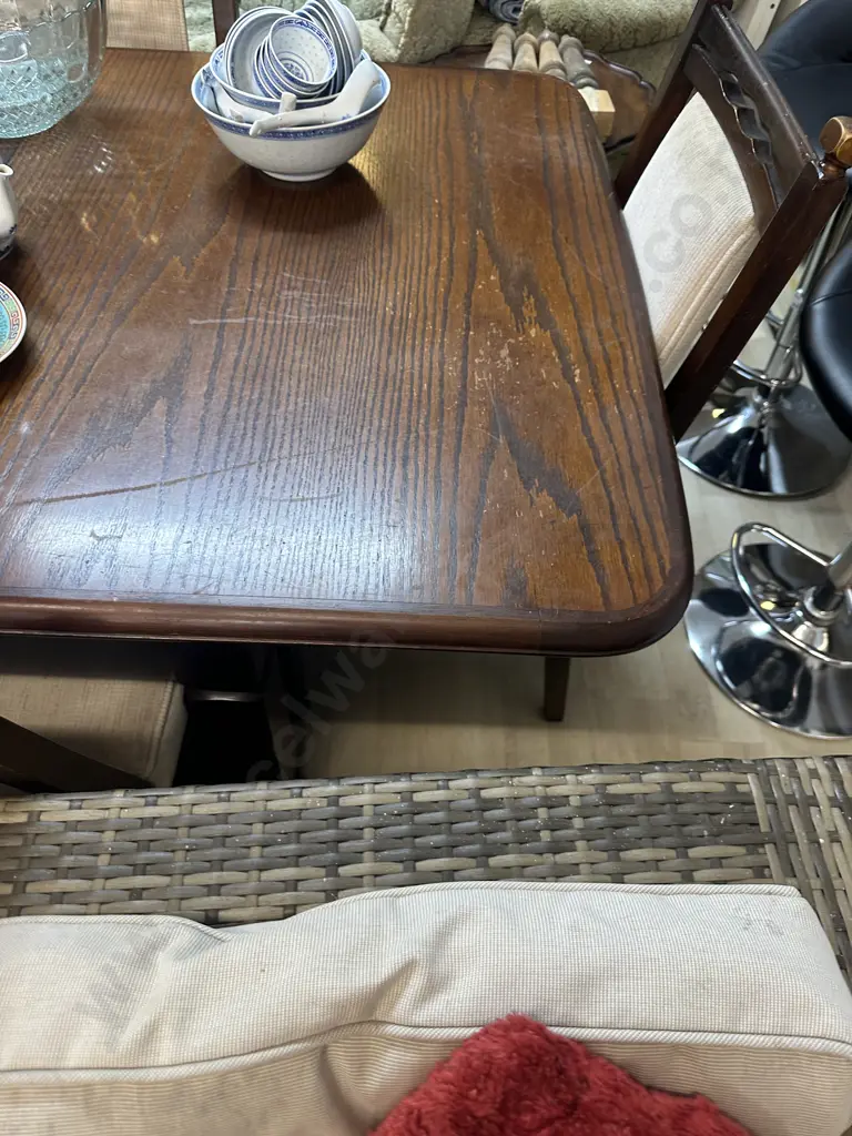Vintage Oak Extension Dining Table With 6 Chairs Including 2 Carvers Image 1++