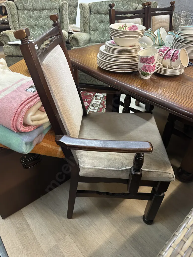 Vintage Oak Extension Dining Table With 6 Chairs Including 2 Carvers Image 1++
