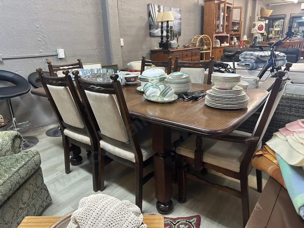 Vintage Oak Extension Dining Table With 6 Chairs Including 2 Carvers Image 1++