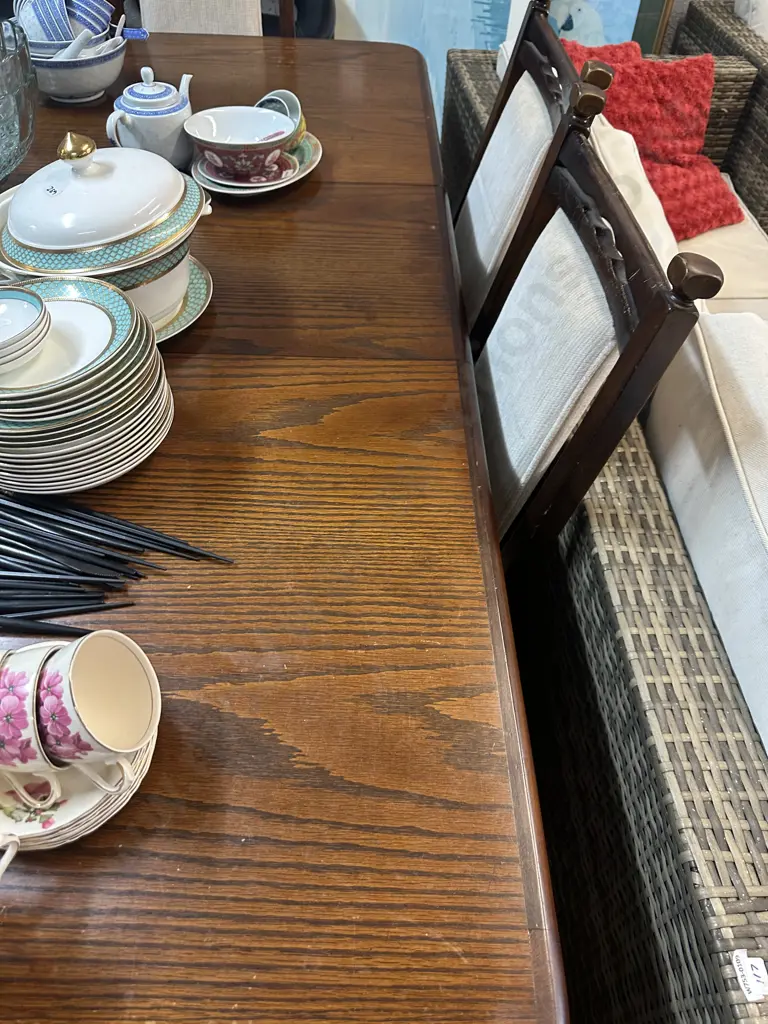 Vintage Oak Extension Dining Table With 6 Chairs Including 2 Carvers Image 1++