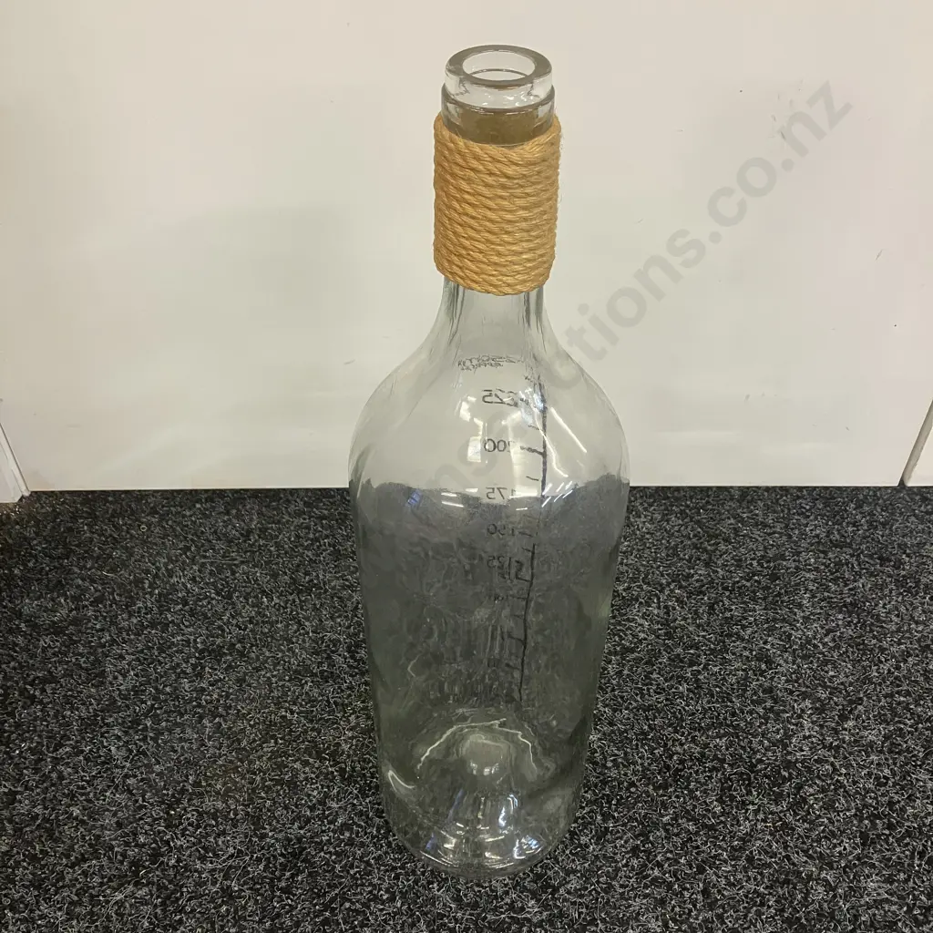 Large Glass Bottle With Raffia Around The Neck. 54 x 14cm Image 1++