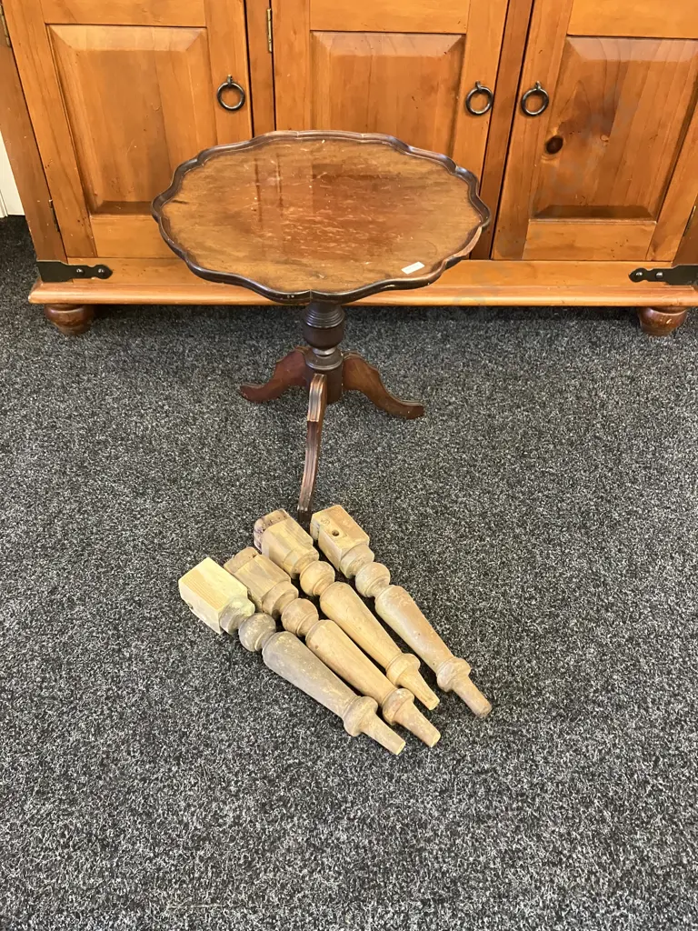 Mahogany Wine Table With Chipped Edge & Set of Four Kauri Legs Image 1++