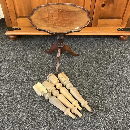 Mahogany Wine Table With Chipped Edge & Set of Four Kauri Legs