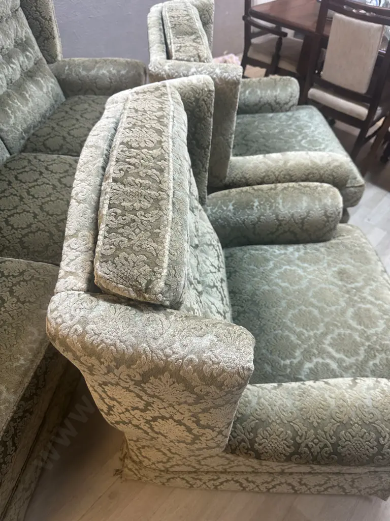 Danske Mobler NZ 3+1+1 Wingback Lounge Suite Upholstered In Green Embossed Draylon Image 1++