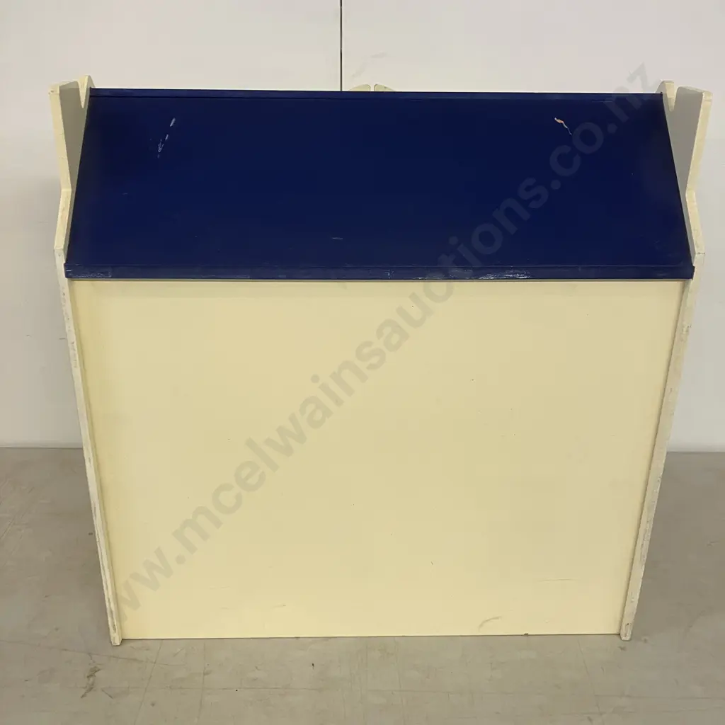 Yellow & Blue Painted Wooden Dolls House With Furniture & Dolls. H59.5 W59 D29cm Image 1++