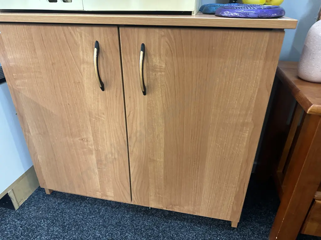 Tawa Effect Double Door Credenza (Top Loose). H70 W80 D36cm Image 1++